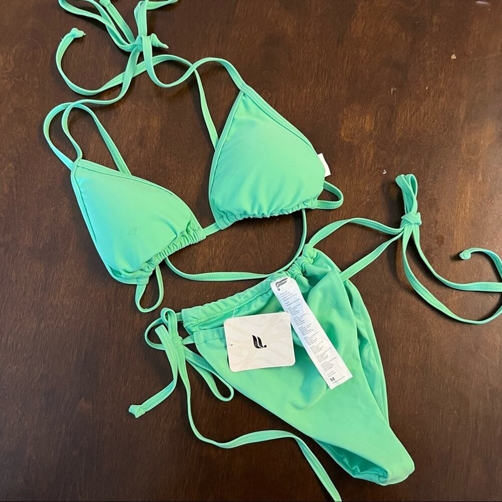 NWT Fabletics Triangle String Bikini Set Green Y2k 90s Trendy S/M